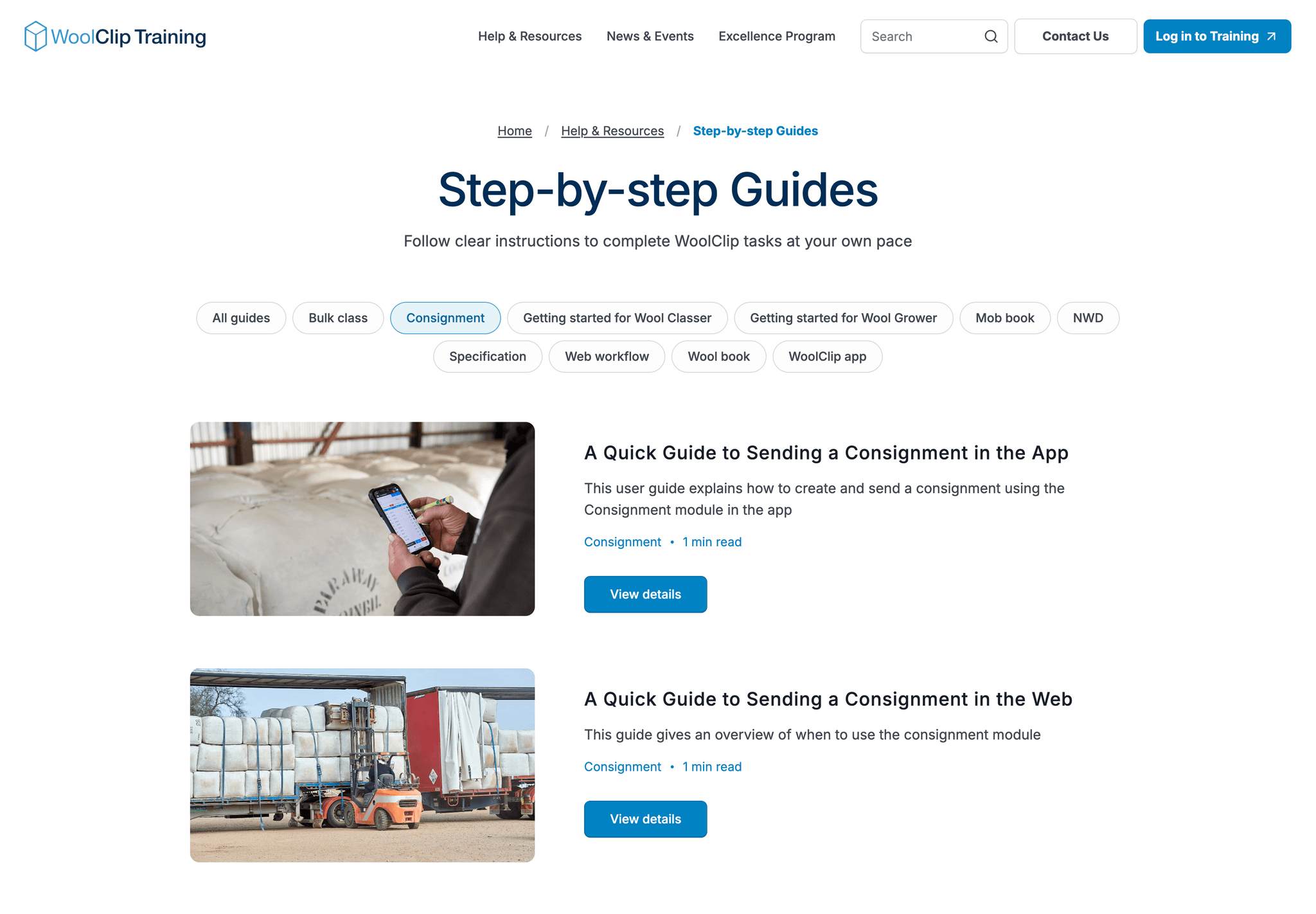 Step-by-step guides filtered by the Consignment tag, giving users the specific process documentation they need without having to search through unrelated content.